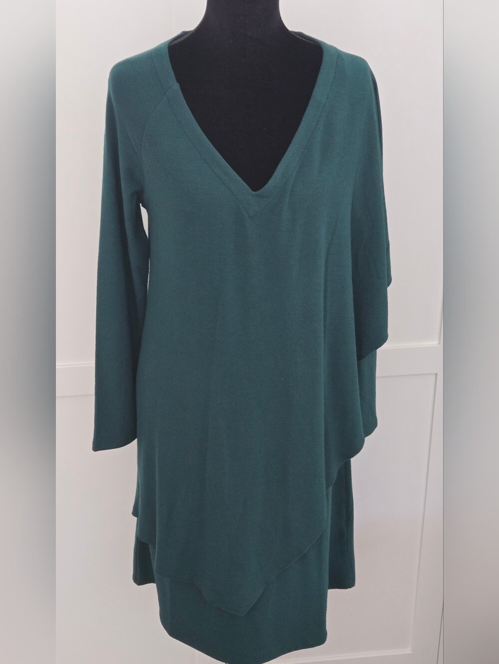Soft Surroundings Marla Dress Jewel Green V-Neck Layered Asymmetric Shift S